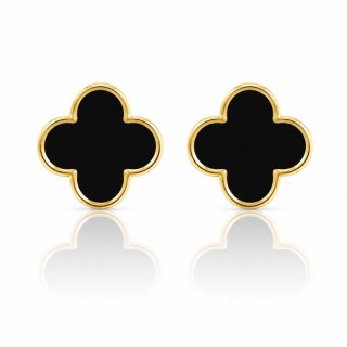 Kolczyki ze stali szlachetnej platerowane 14k złotem, sztyft, Koniczynka czarna KST3419